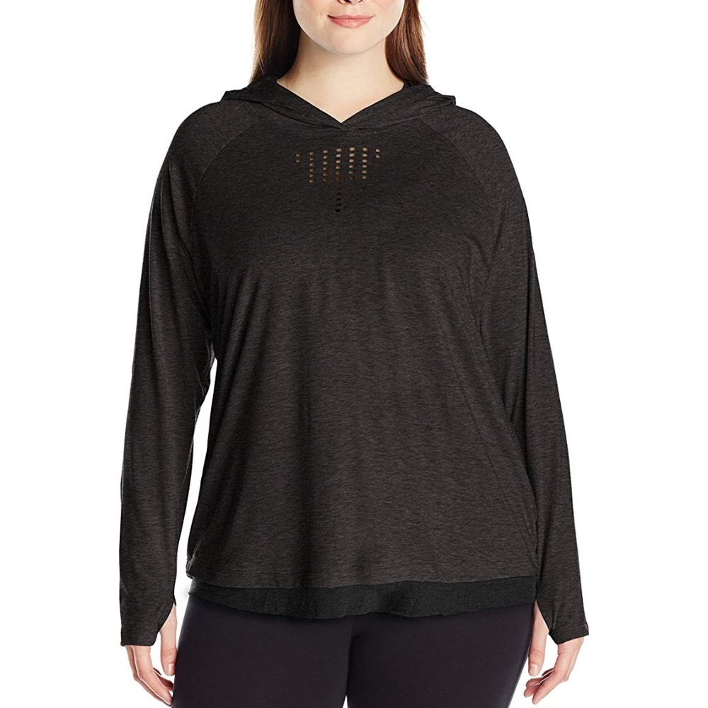 Nanette Lepore Play Women's Plus 1X 2X Laser Cut Hoodie Hooded Active Top Black